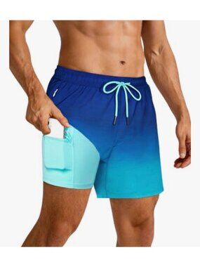 Surfcuz New Swim Board Shorts Men’s Size XXL Blue Gradient Built in Short NWT